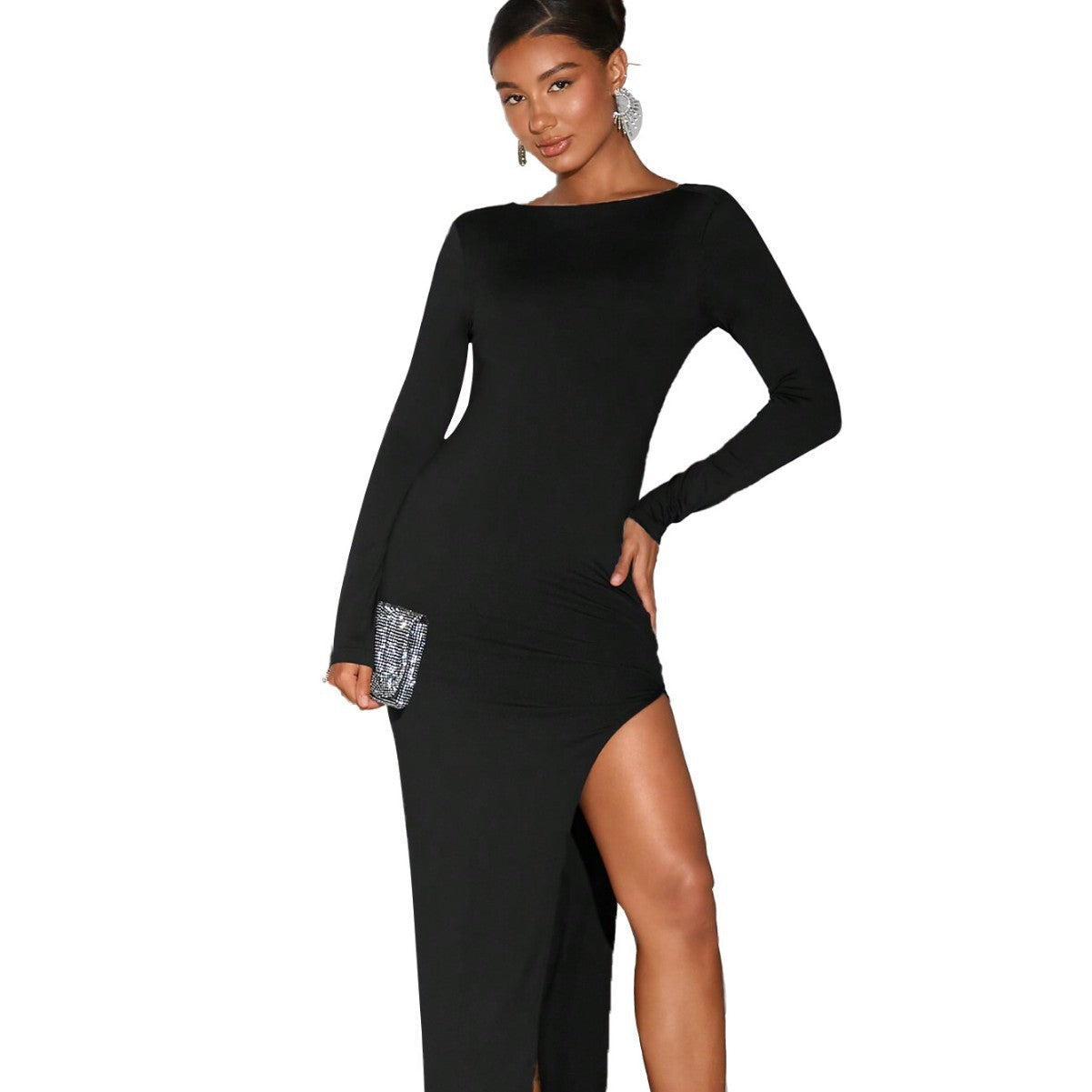Damen Abendkleid mit Glitzer-Seiteneinsatz und hohem Schlitz