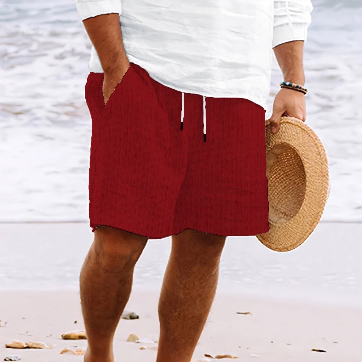 Herren Strandshorts Gestreift Kordelzug Locker Sitz