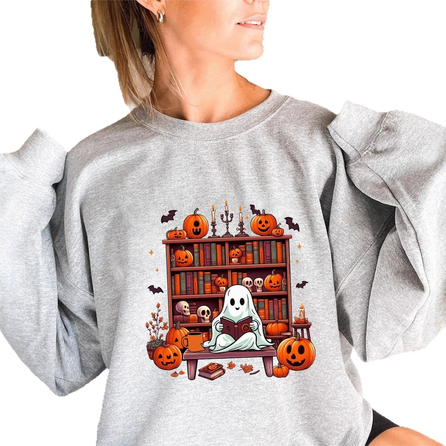 Damen Sweatshirt Herbst Grusel Puffärmel Eveloria