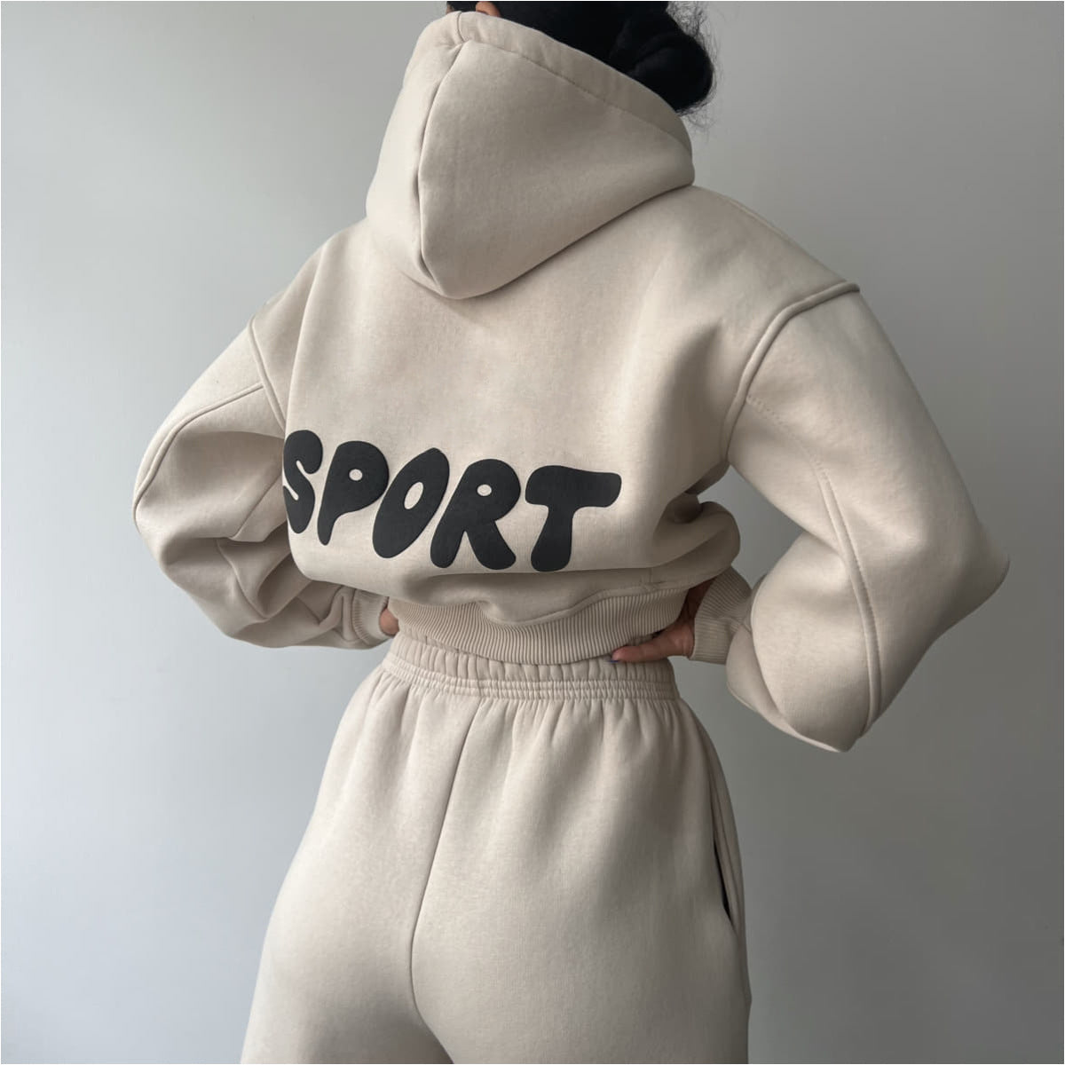 Damen Sport-Hoodie-Set Weiches Material Hochtaillierte Jogginghosen