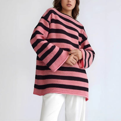 Damen Oversized-Pullover Gestrickt Breites Streifenmuster - Eveloria