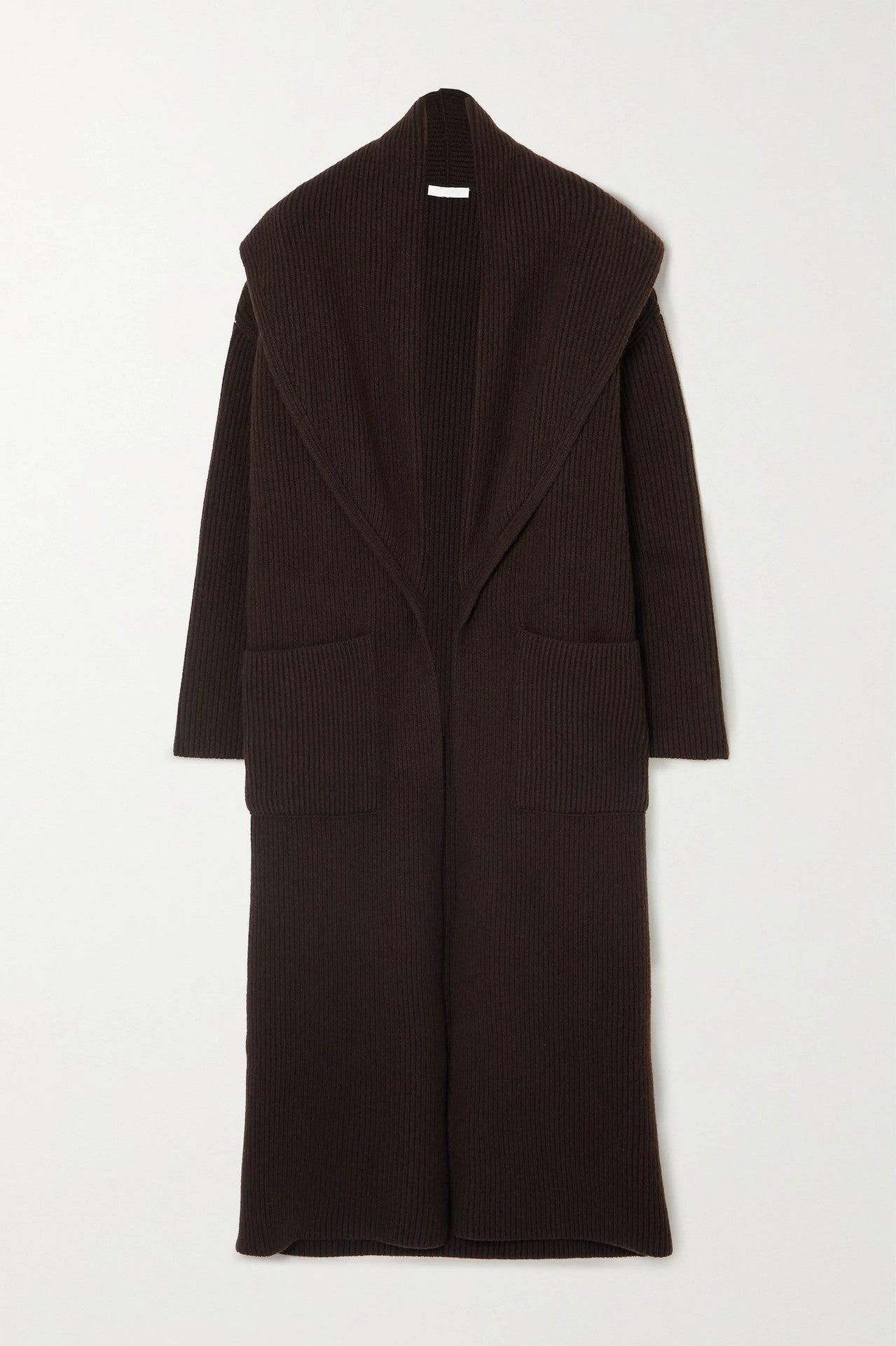Damen Strickmantel Offene Vorderseite Großer Kragen Beige