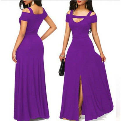 Damen Maxikleid Schulterfrei Elegant Schlitz Eveloria