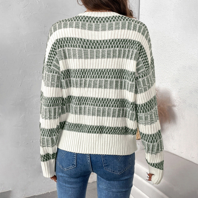 Damen Strickpullover Gepolstert Blockstreifen