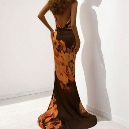 Damen Maxikleid Spaghetti-Träger Floralmuster Eveloria