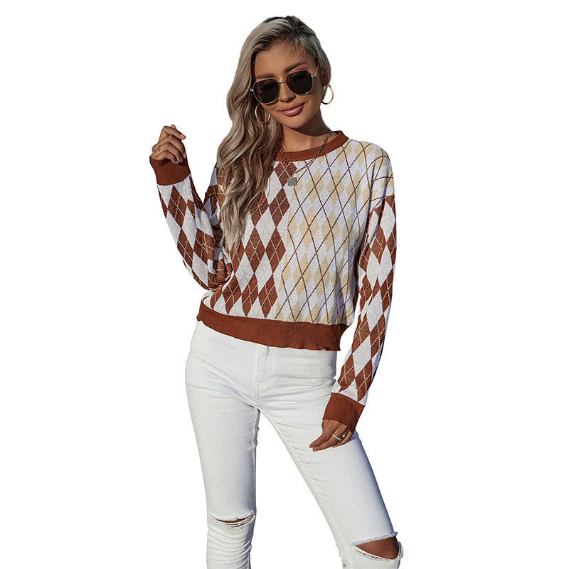 Damen Strickpullover Rautenmuster Eveloria