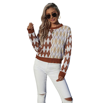 Damen Strickpullover Rautenmuster Eveloria