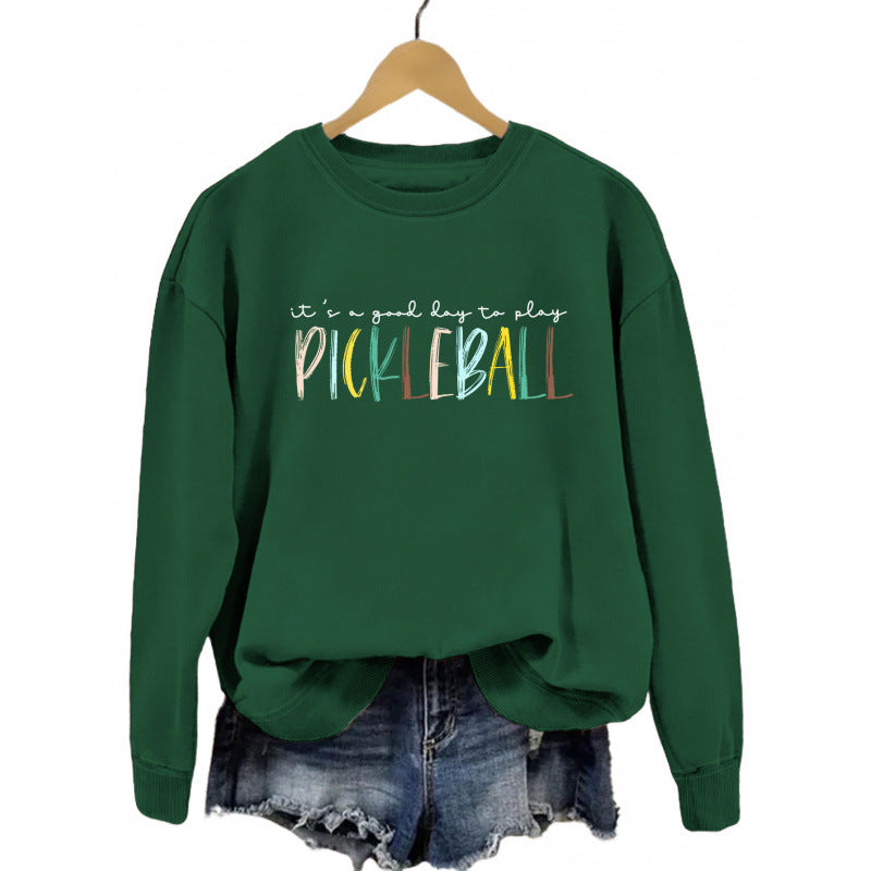 Damen Sweatshirt Bunt Pickleball-Druck Grau