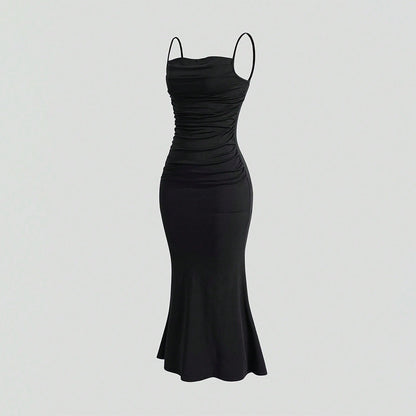 Damen Maxikleid Raffungen Schulterfrei Eveloria