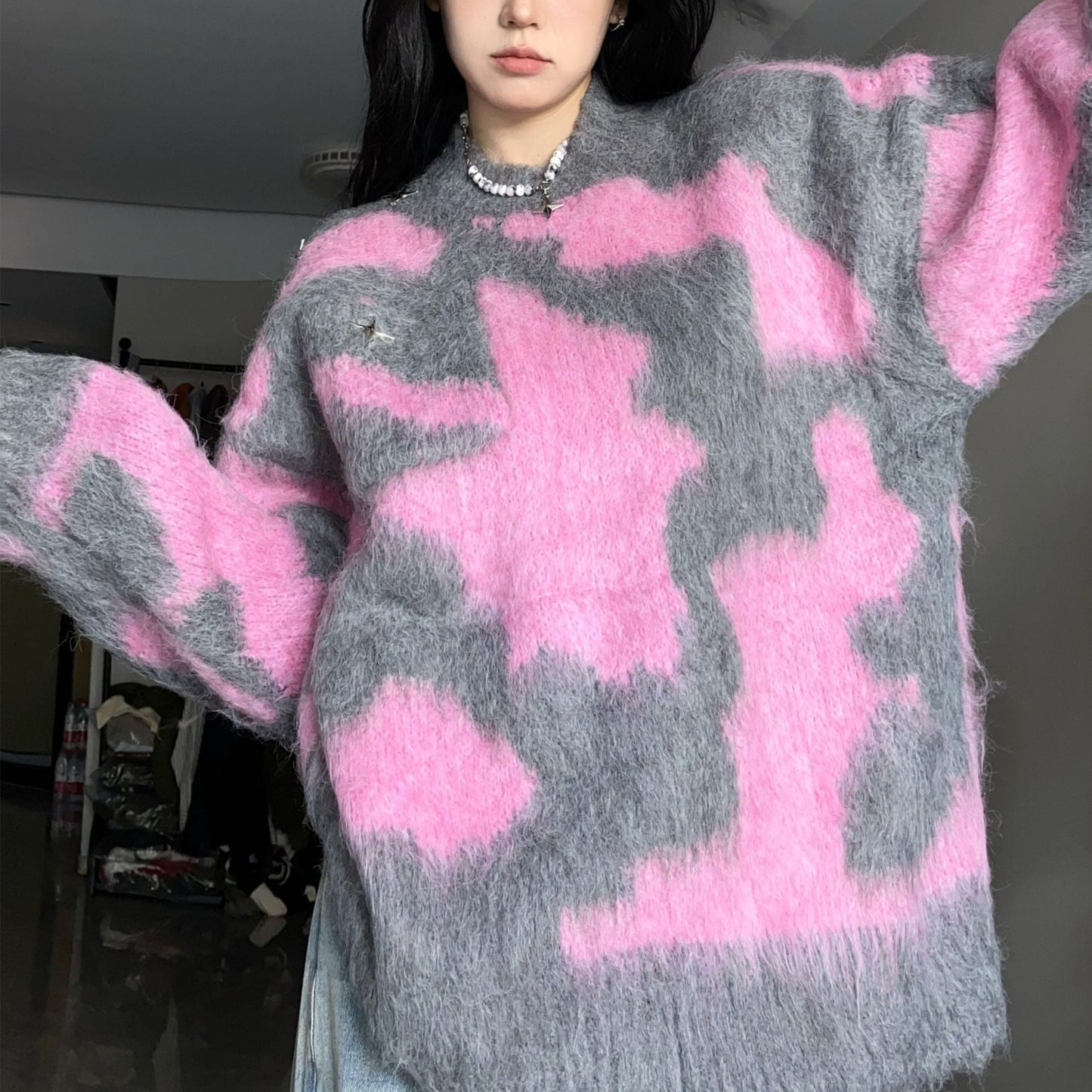 Damen Oversized Strickpullover Lässig Modern