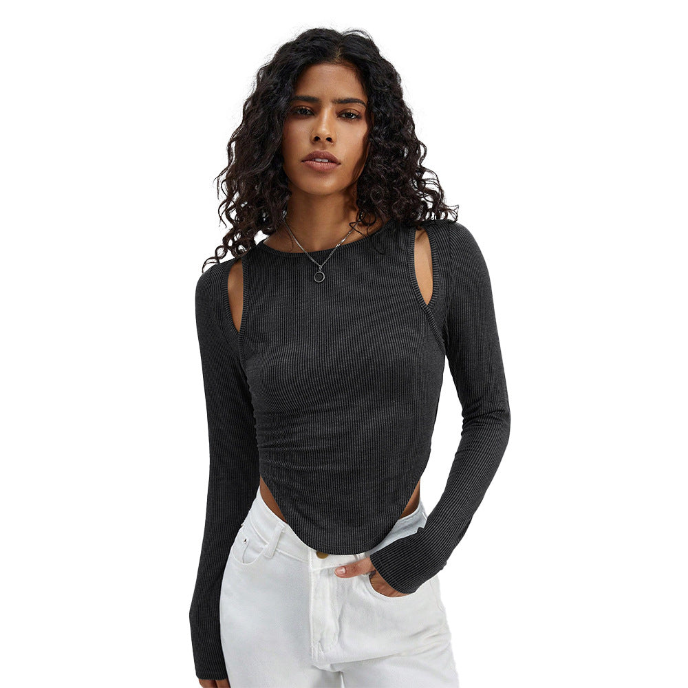 Damen Crop- Langarm Dezent Cut-Out