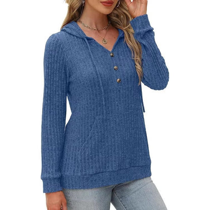 Damen Kapuzenpullover Kuschelfleece Knöpfe Taschen Beige