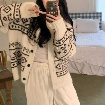 Damen Strickjacke Gemustert Weich Knopfverschluss Eveloria