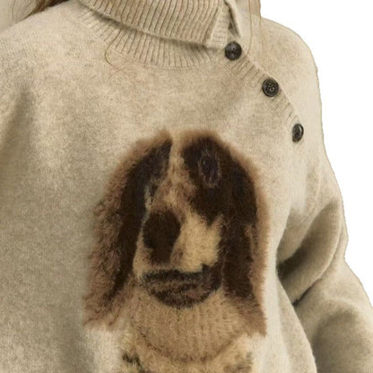 Damen Strickpullover Tiermuster Hochkragen Eveloria