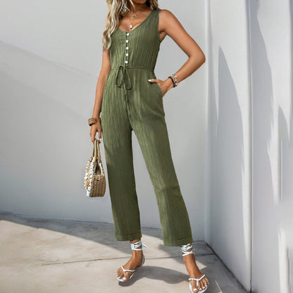 Damen Jumpsuit Knopfleiste Elastisch Eveloria