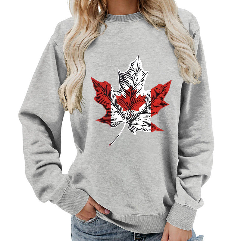 Damen Sweatshirt Ahornblatt-Motiv Gemütlich Grün Eveloria - Eveloria