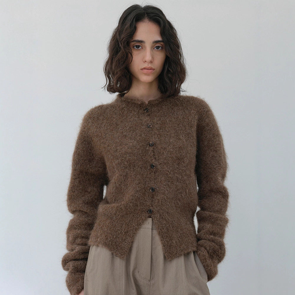 Damen Strickcardigan Elegantes Design Warm Knopfleiste Beige