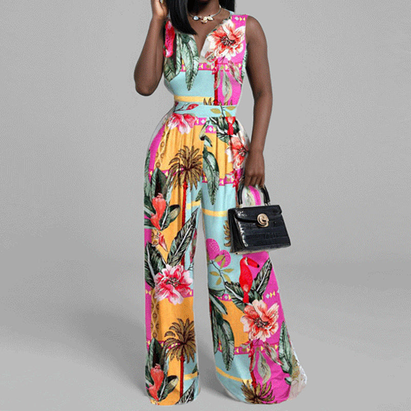 Damen Jumpsuit Weites Bein Florales Design Eveloria