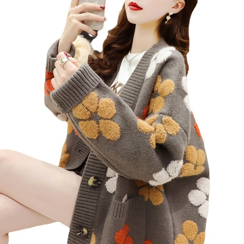 Damen Strickmantel Gemustert Oversized Floral