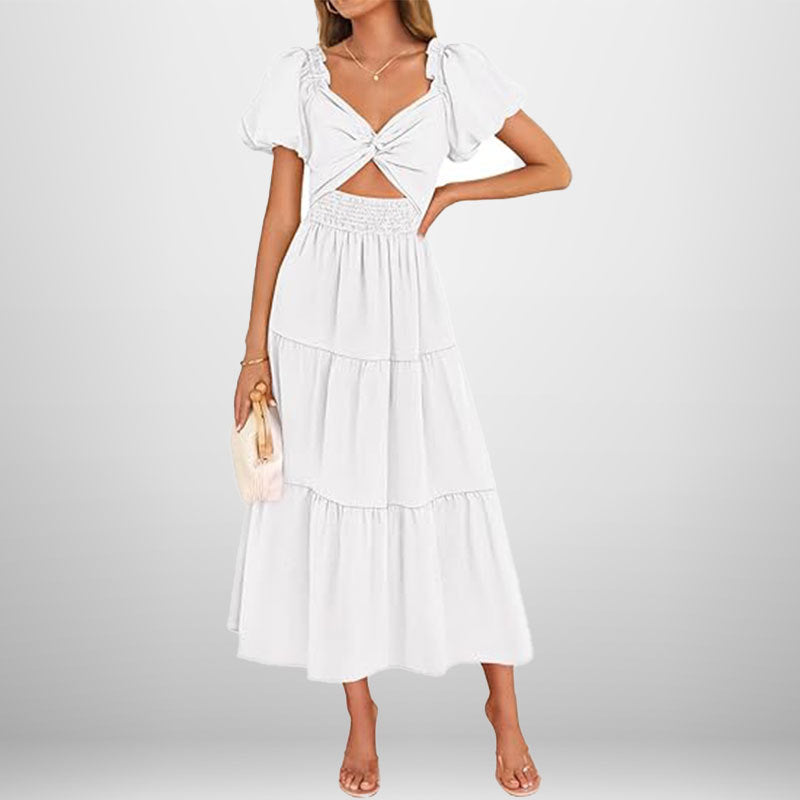 Damen Midi-Kleid Floralmuster Elastischer Taillengummi