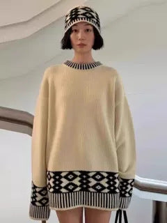 Damen Oversize-Pullover Strick aus Acryl auffälliges Muster