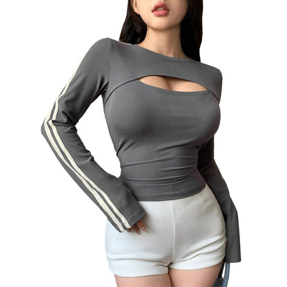Damen Langarmoberteil Sportlich Cut-Out-Details Kontraststreifen