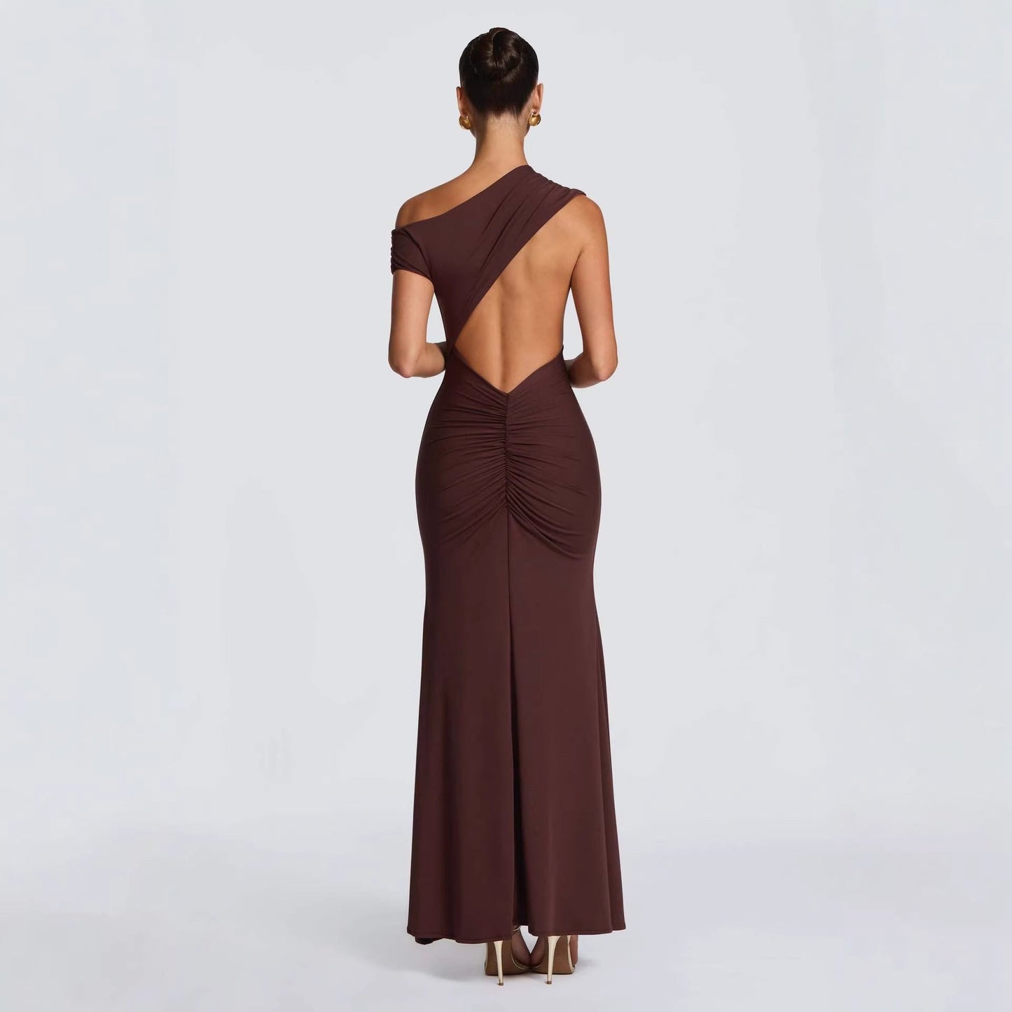 Damen Maxikleid Asymmetrisch Schulterfrei Eveloria
