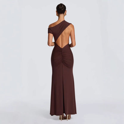 Damen Maxikleid Asymmetrisch Schulterfrei Eveloria