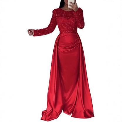 Damen Abendkleid Glitzer Oberteil Fließender Rock Eveloria