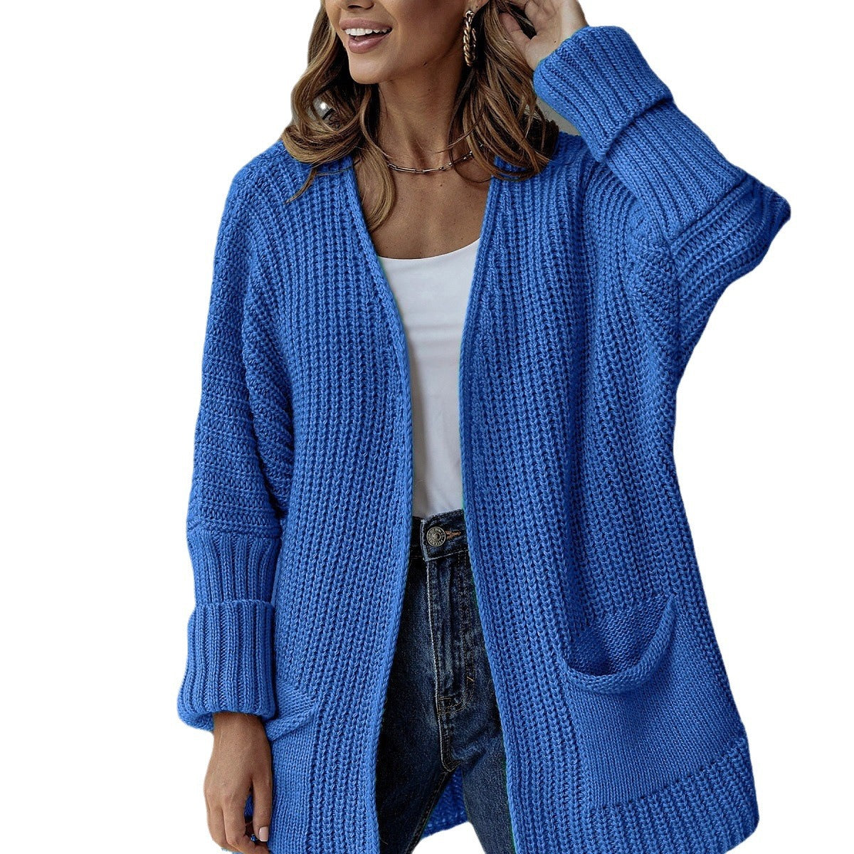 Damen Strickjacke Tiefen Taschen Struktur Oberfläche Anthrazit