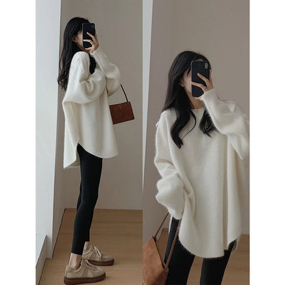 Damen Oversized Pullover Weiches Strickmaterial Lässig Beige