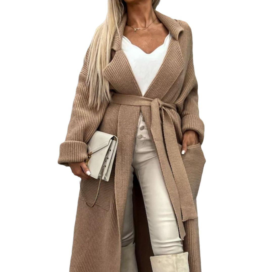 Damen Langstrickjacke mit Taschen und Gürtel Eveloria