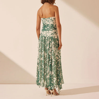 Damen Maxikleid Schulterfrei Rüschen Floral
