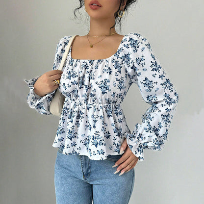 Damen Bluse Floralmuster Voluminöse Ärmel Eveloria