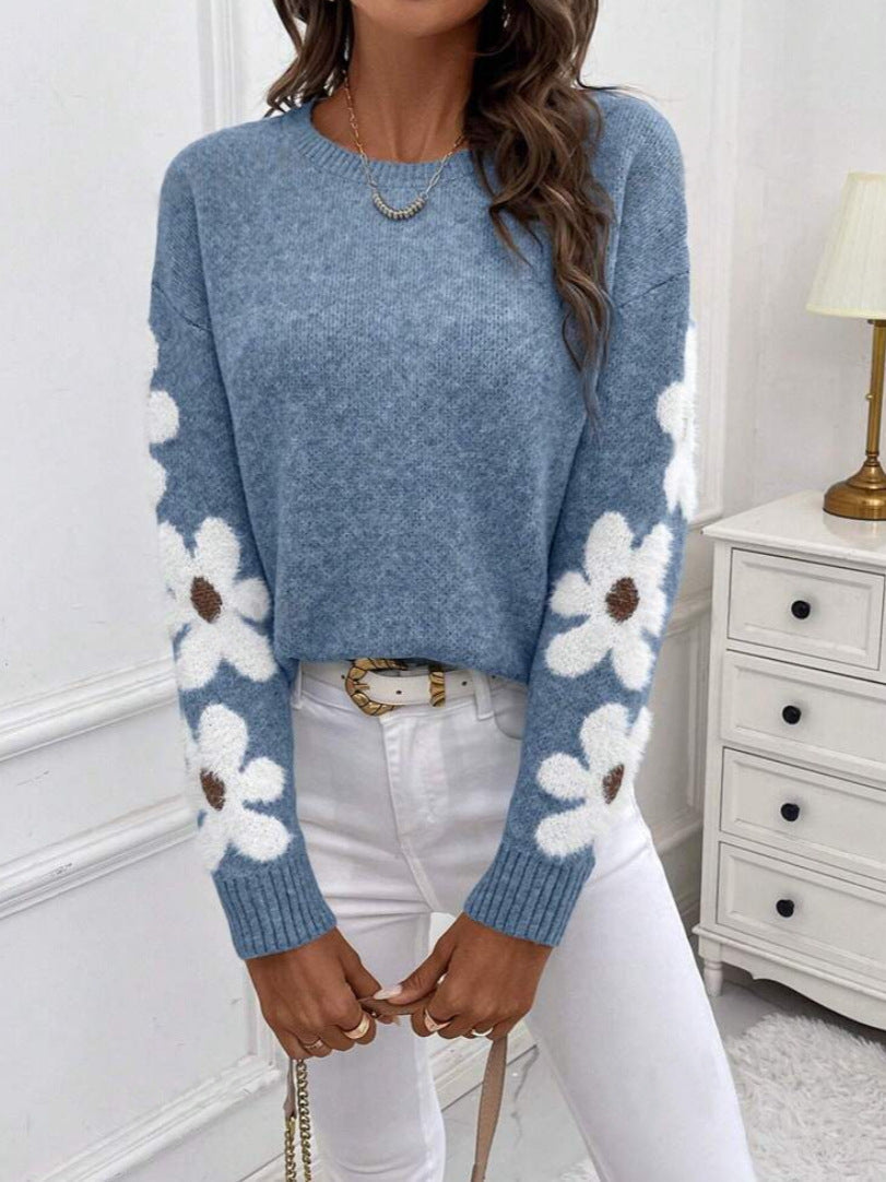 Damen Pullover Florales Design Strukturiertes Jersey