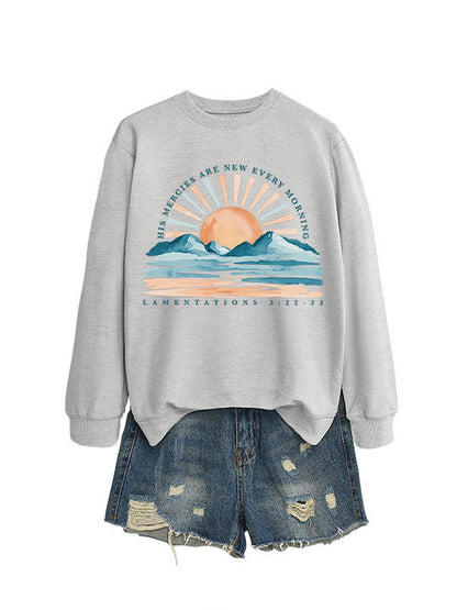 Damen Sweatshirt Lässiger Schnitt Sonnenaufgangsdesign Grau
