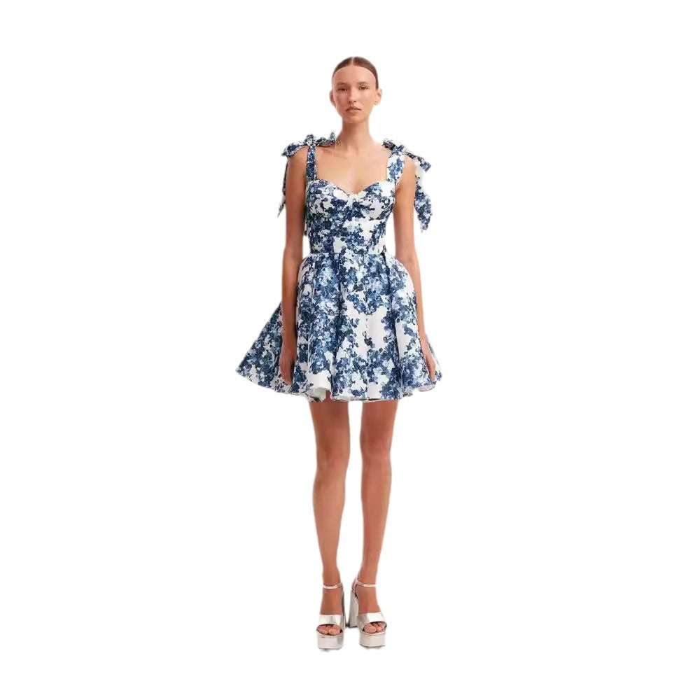Damen Minikleid Floralmuster Raffinierte Träger
