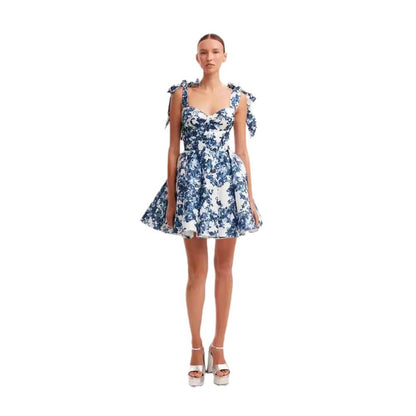 Damen Minikleid Floralmuster Raffinierte Träger