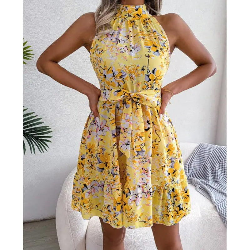 Damen Halterkleid Floralmuster Voluminöser Rock Eveloria