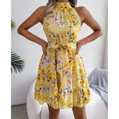 Damen Halterkleid Floralmuster Voluminöser Rock Eveloria