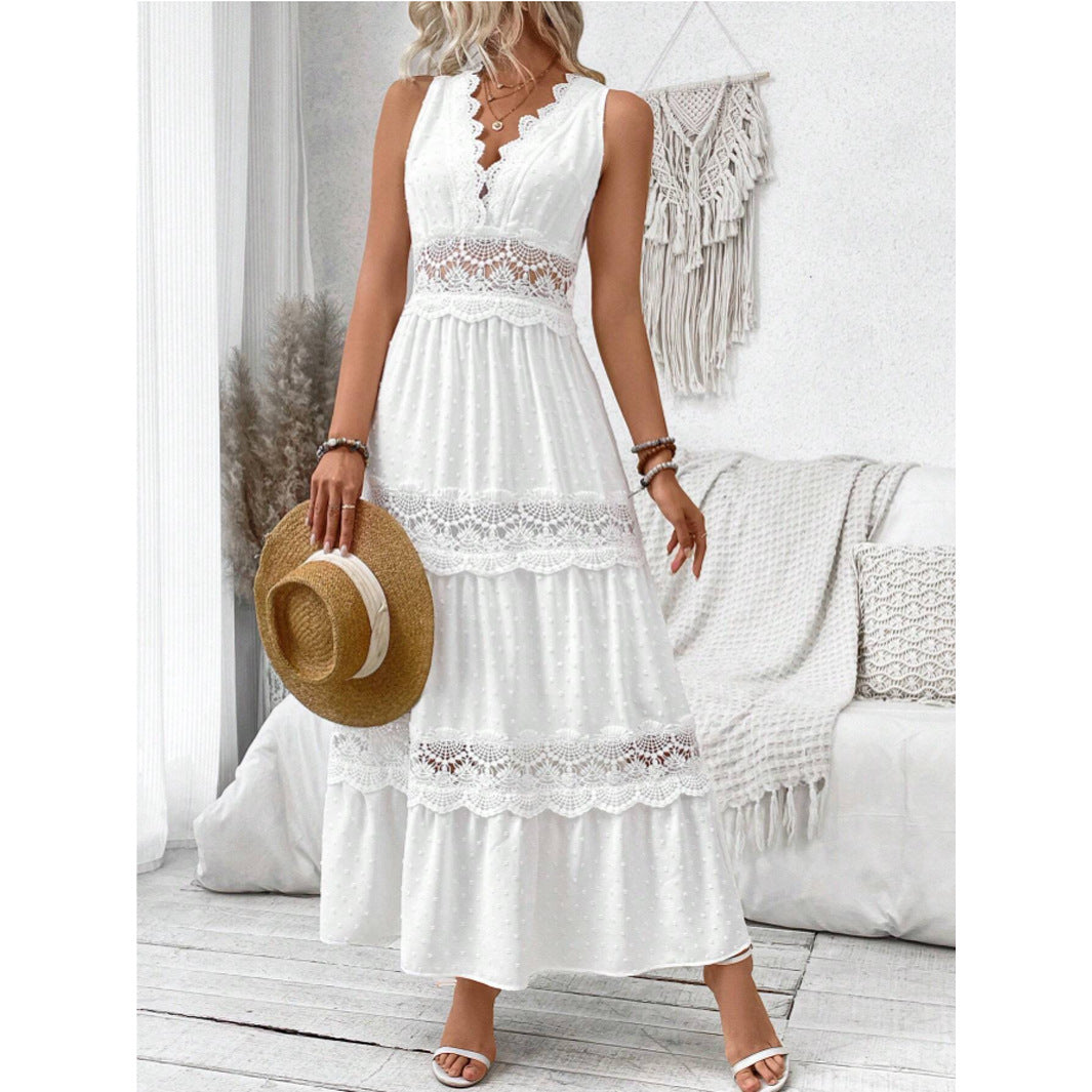 Eveloria Damen Spitzenkleid V-Ausschnitt
