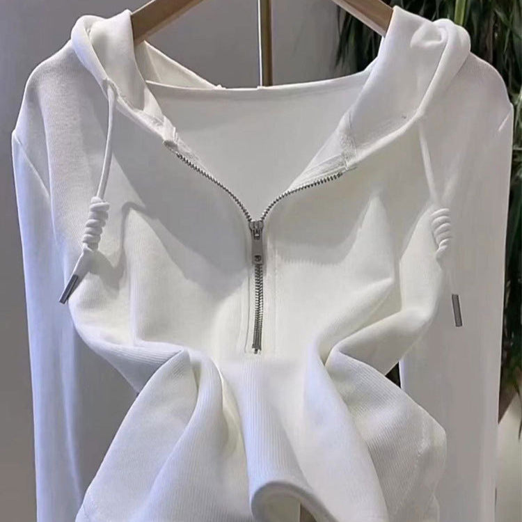 Damen Kapuzenpullover Lässig Halbhoch Reißverschluss Modern Eveloria