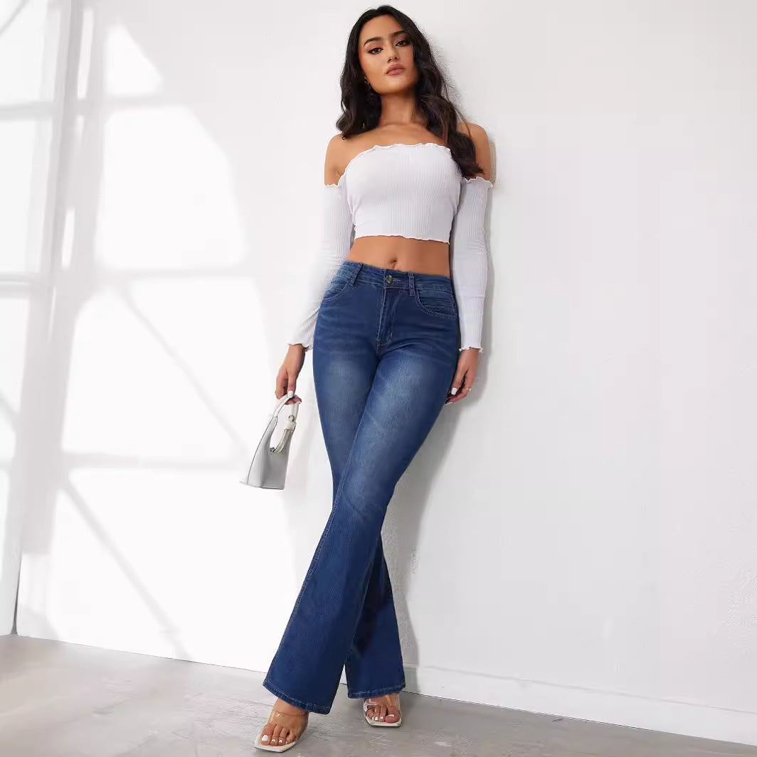 Damen Hochtaillierte Bootcut Jeans Eveloria