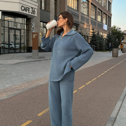 Damen Strickpullover Kapuze Reißverschluss Eveloria