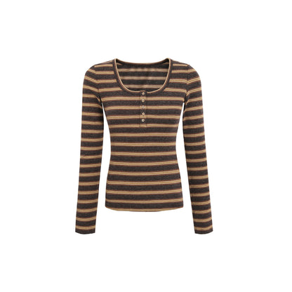 Damen Ringelshirt Langarm Knopfleiste Eveloria