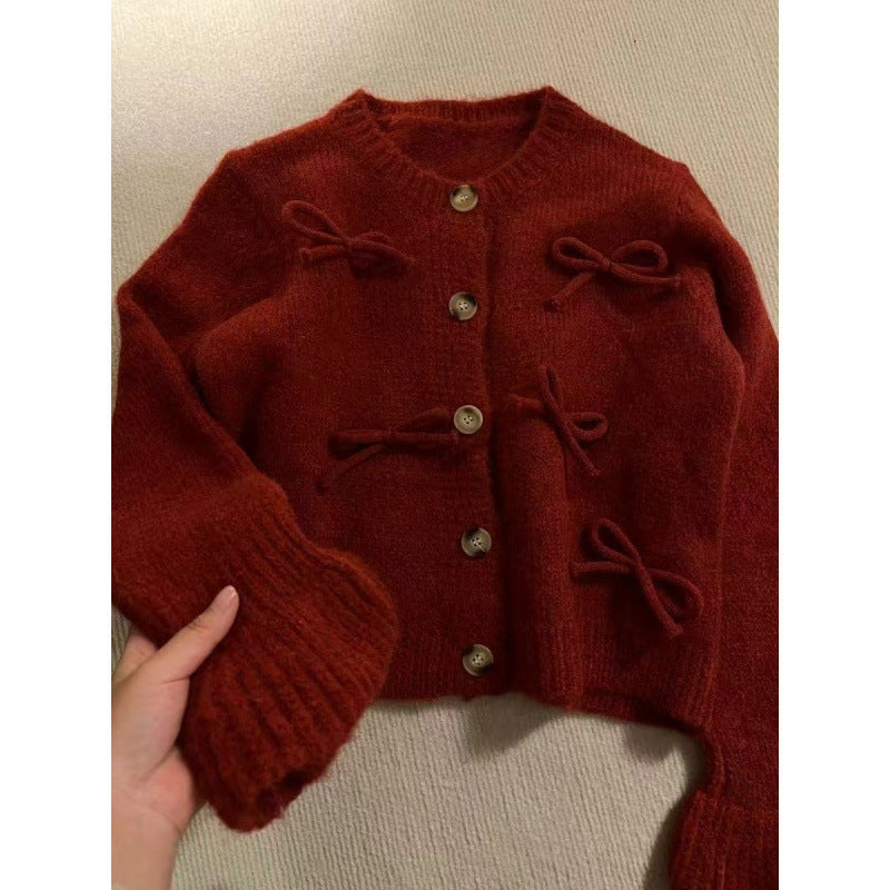 Damen Strickjacke Dekoratives Schleifendesign Eveloria