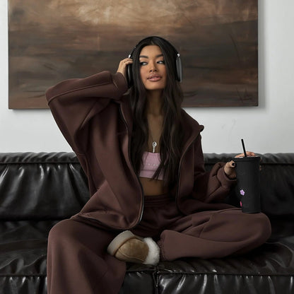 Damen Oversized Hoodie Jogginghose Set Elastisch Bequem Grau Eveloria