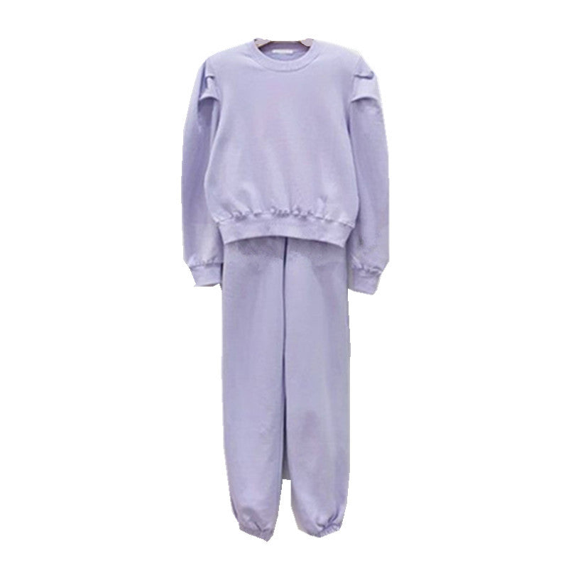 Damen Freizeit-Set Elastische Taille Kapuzenpullover Grau