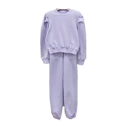 Damen Freizeit-Set Elastische Taille Kapuzenpullover Grau