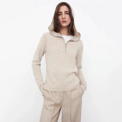 Damen Strickpullover mit Kapuze und Reißverschluss Grau Eveloria - Eveloria